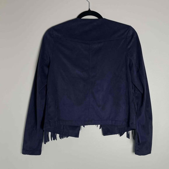 Vero Moda Women's Navy Open Faux Suede Southwestern Fringe Jacket Extra Small - Picture 9 of 11